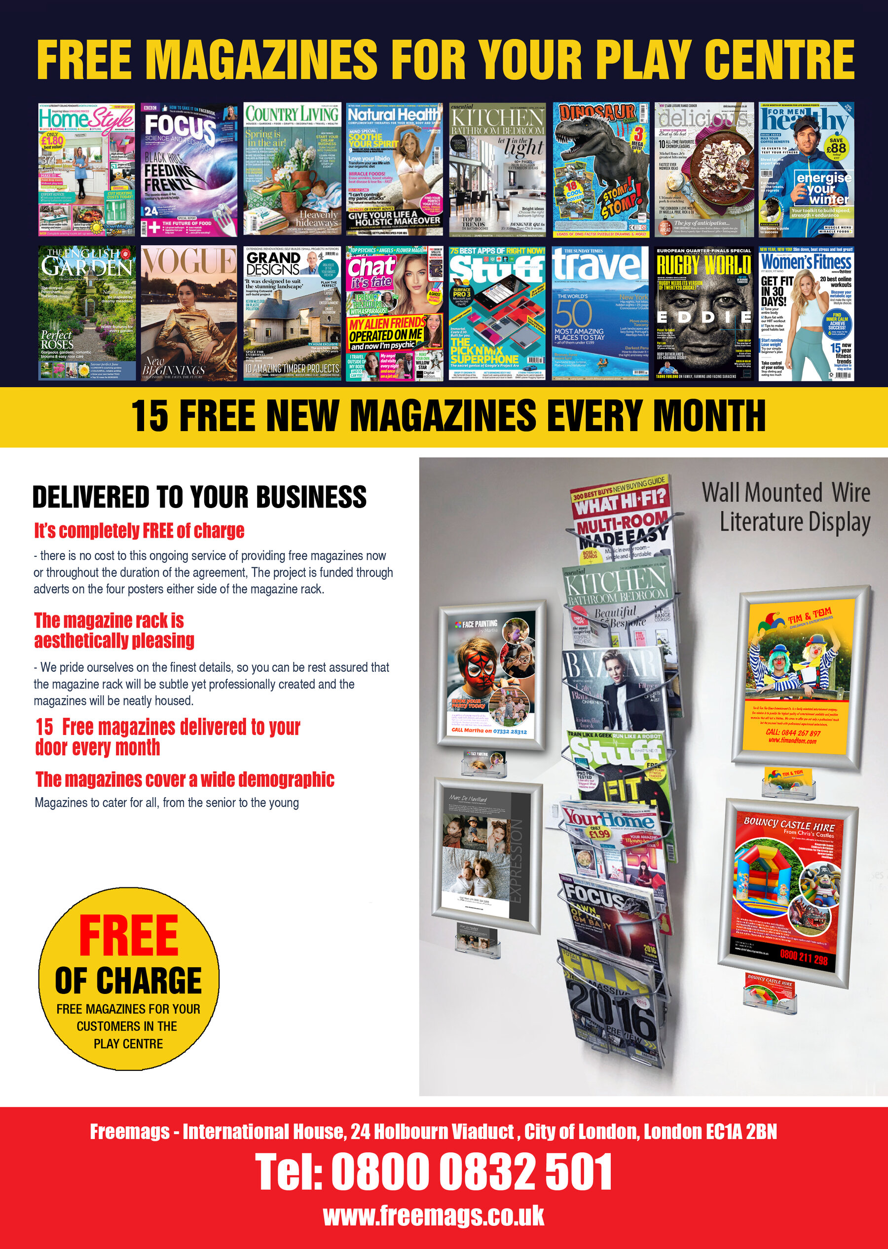 Freemags flyer: Free magazines for your play centre - 15 free new magazines every month delivered to your business